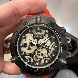 Invicta Subaqua Chronograph watch with Red Strap and glow in the dark face